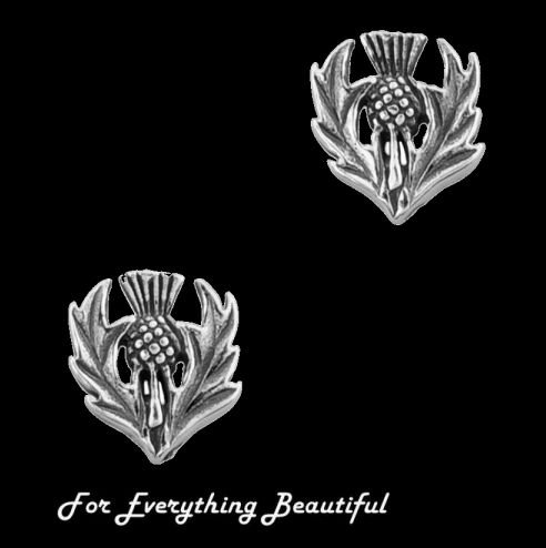 Image 0 of Scottish Thistle Floral Emblem Design Sterling Silver Stud Earrings
