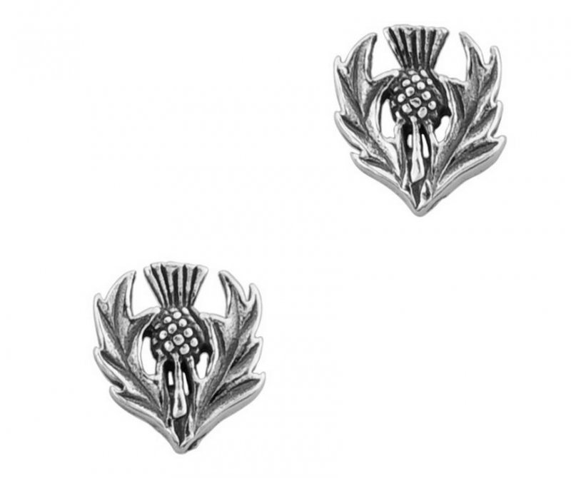Image 1 of Scottish Thistle Floral Emblem Design Sterling Silver Stud Earrings