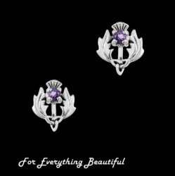 Scottish Thistle Amethyst Trinity Knot Sterling Silver Stud Earrings