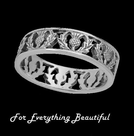 Image 0 of Scottish Thistle Motif Design Ladies Sterling Silver Ring Band Sizes 6-10