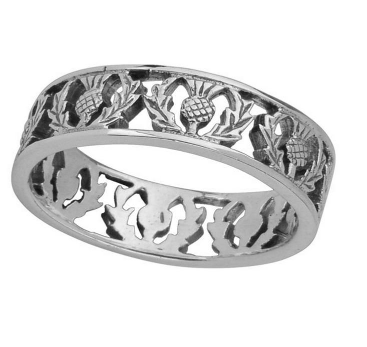Image 1 of Scottish Thistle Motif Design Ladies Sterling Silver Ring Band Sizes 6-10