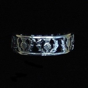 Image 2 of Scottish Thistle Motif Design Ladies Sterling Silver Ring Band Sizes 6-10