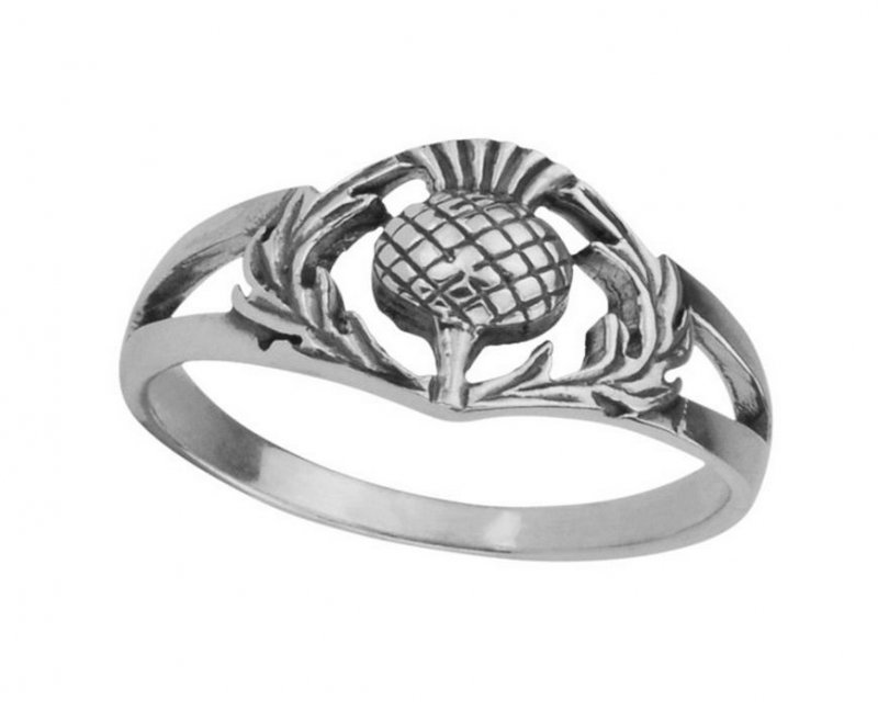 Image 1 of Scotland Thistle Motif Design Ladies Sterling Silver Ring Band Sizes 6-10