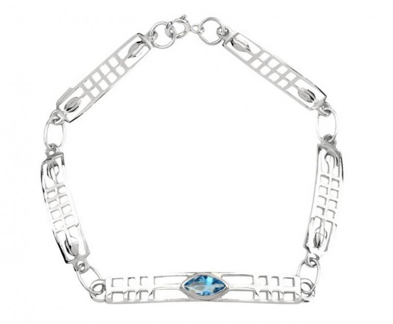 Image 1 of Mackintosh Elongated Aquamarine Link Ladies Sterling Silver Bracelet