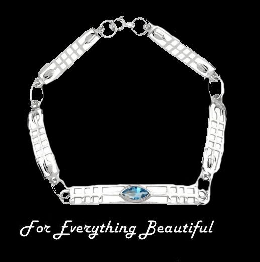 Image 2 of Mackintosh Elongated Aquamarine Link Ladies Sterling Silver Bracelet