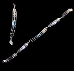 Image 3 of Mackintosh Elongated Aquamarine Link Ladies Sterling Silver Bracelet