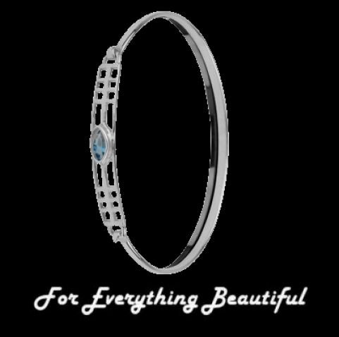 Image 0 of Mackintosh Elongated Aquamarine Link Ladies Sterling Silver Bangle