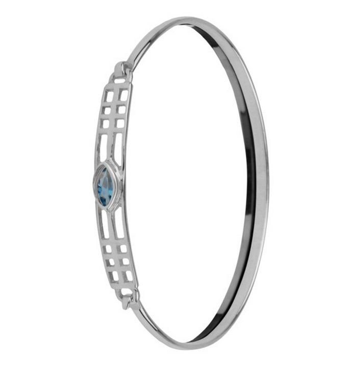 Image 1 of Mackintosh Elongated Aquamarine Link Ladies Sterling Silver Bangle