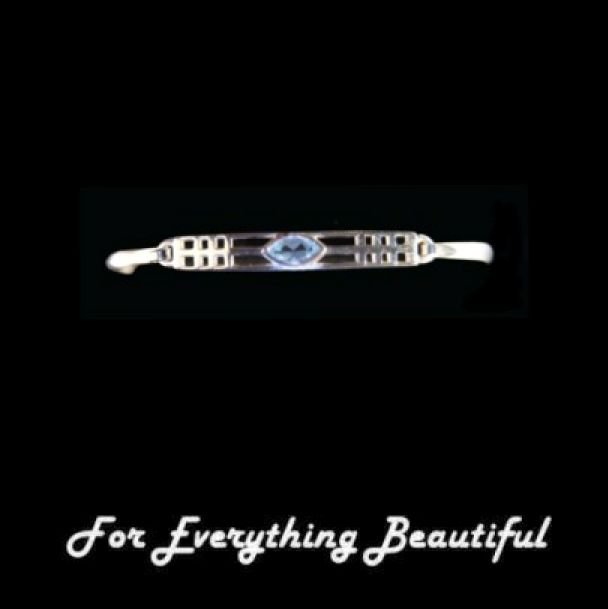 Image 3 of Mackintosh Elongated Aquamarine Link Ladies Sterling Silver Bangle