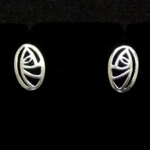 Image 2 of Mackintosh Glasgow Rose Oval Small Stud Sterling Silver Earrings