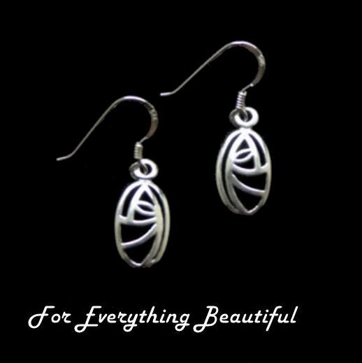 Image 0 of Mackintosh Glasgow Rose Oval Sheppard Hook Sterling Silver Earrings