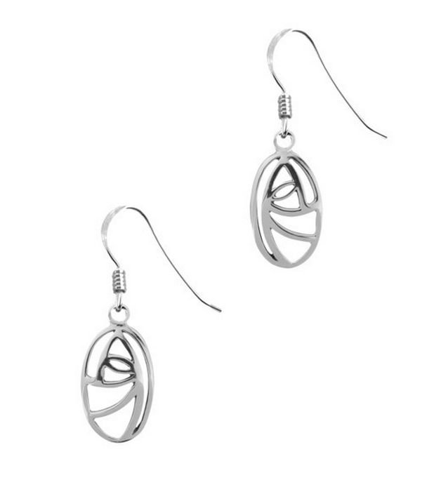 Image 1 of Mackintosh Glasgow Rose Oval Sheppard Hook Sterling Silver Earrings