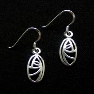 Image 2 of Mackintosh Glasgow Rose Oval Sheppard Hook Sterling Silver Earrings