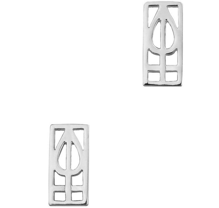 Image 1 of Mackintosh Rectangular Leaf Stud Sterling Silver Earrings