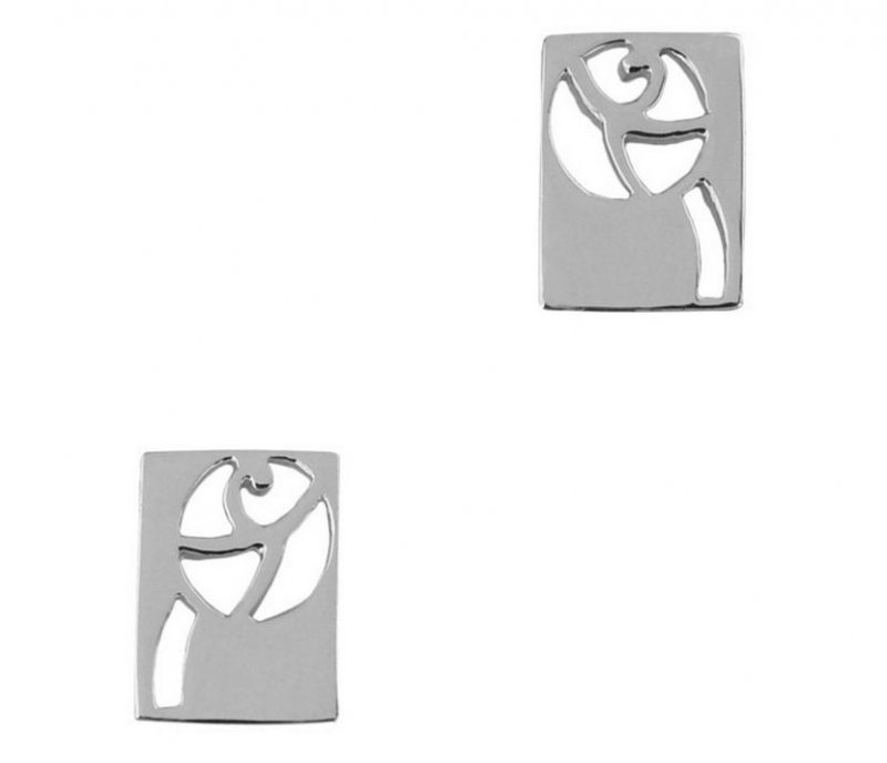 Image 1 of Mackintosh Rectangular Rose Stud Sterling Silver Earrings