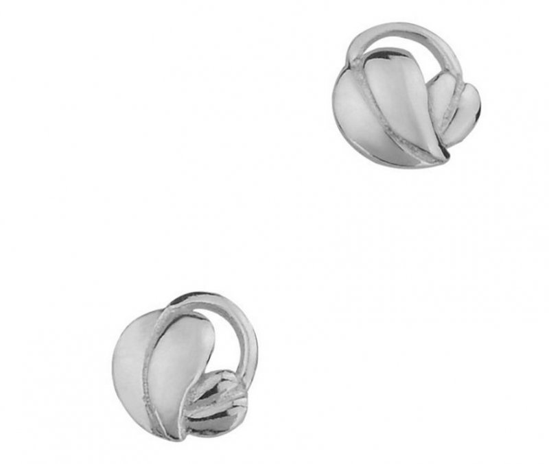 Image 1 of Mackintosh Round Leaf Small Stud Sterling Silver Earrings
