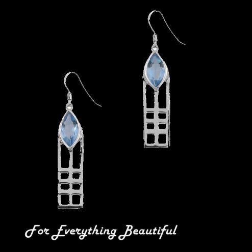 Image 0 of Mackintosh Aquamarine Art Nouveau Drop Hook Sterling Silver Earrings