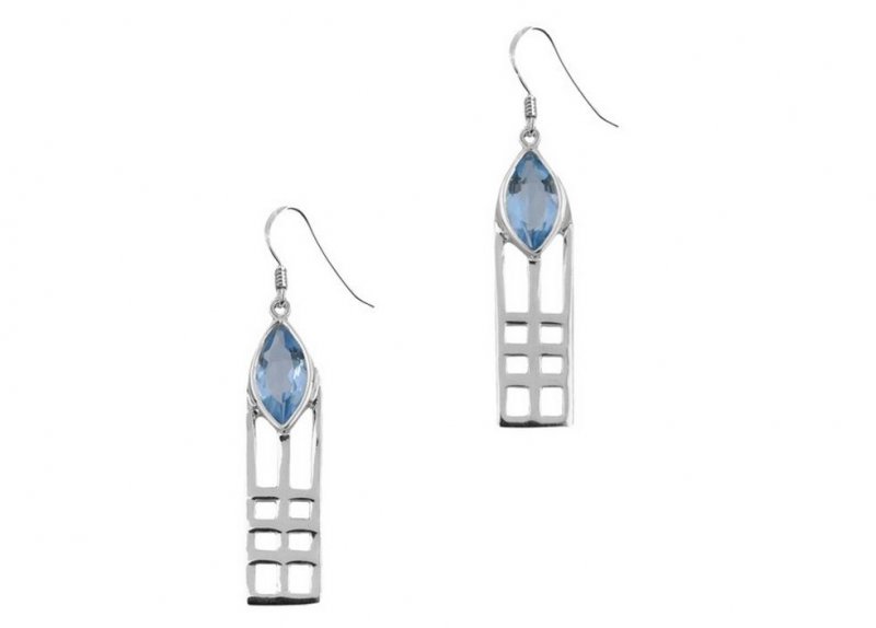 Image 1 of Mackintosh Aquamarine Art Nouveau Drop Hook Sterling Silver Earrings