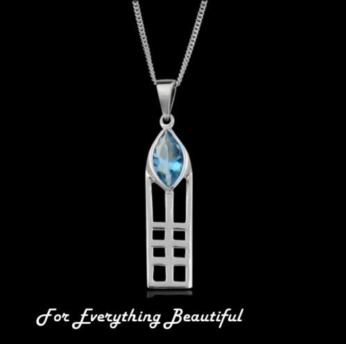 Image 0 of Mackintosh Aquamarine Art Nouveau Drop Sterling Silver Pendant