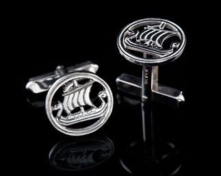 Image 1 of Viking Long Ship Norse Circular Design Sterling Silver Mens Cufflinks
