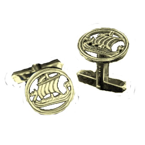 Image 1 of Viking Long Ship Norse Circular Design 9K Yellow Gold Mens Cufflinks