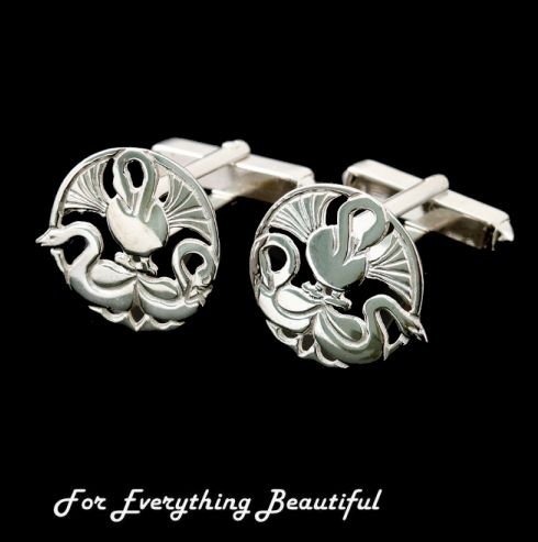Image 0 of Three Nornes Norse Design Circular Mens Sterling Silver Cufflinks