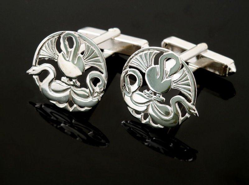 Image 2 of Three Nornes Norse Design Circular Mens Sterling Silver Cufflinks