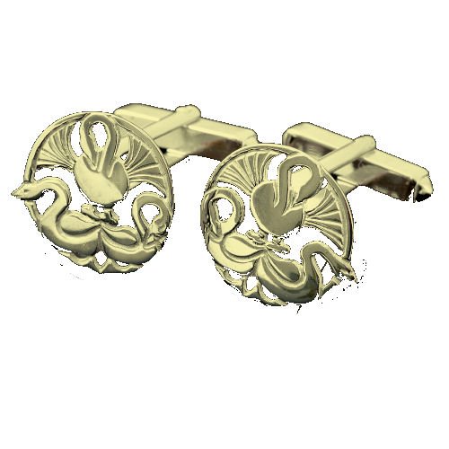 Image 1 of Three Nornes Norse Design Circular Mens 9K Yellow Gold Cufflinks