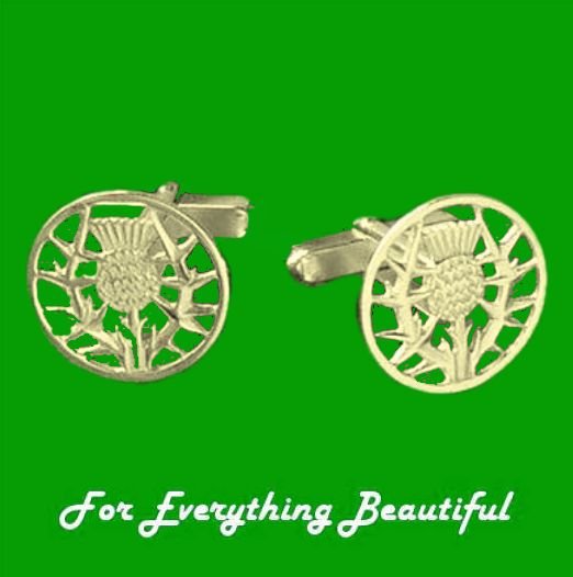 Image 0 of Scottish Thistle Design Round Mens 9K Yellow Gold Cufflinks