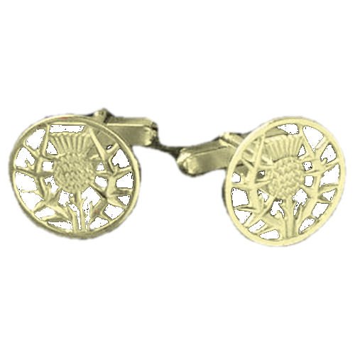 Image 1 of Scottish Thistle Design Round Mens 9K Yellow Gold Cufflinks