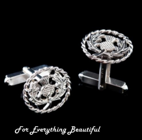 Image 0 of Scotland Thistle Circular Twist Mens Sterling Silver Cufflinks