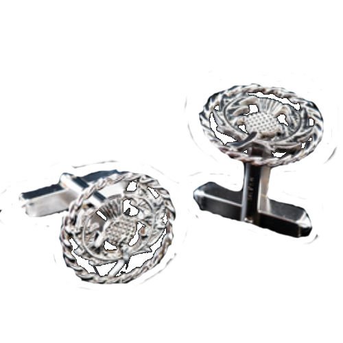 Image 1 of Scotland Thistle Circular Twist Mens Sterling Silver Cufflinks