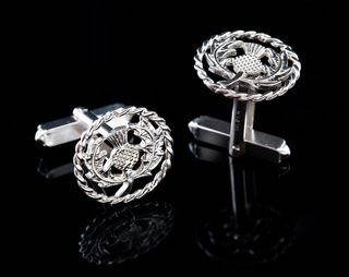 Image 2 of Scotland Thistle Circular Twist Mens Sterling Silver Cufflinks