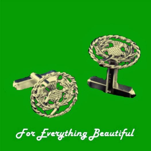 Image 0 of Scotland Thistle Circular Twist Mens 9K Yellow Gold Cufflinks