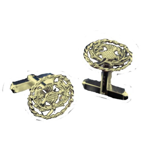 Image 1 of Scotland Thistle Circular Twist Mens 9K Yellow Gold Cufflinks