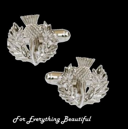 Image 0 of Scotland Thistle Motif Floral Emblem Mens Sterling Silver Cufflinks