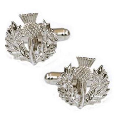 Image 1 of Scotland Thistle Motif Floral Emblem Mens Sterling Silver Cufflinks