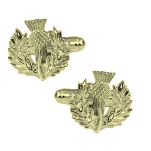 Image 1 of Scotland Thistle Motif Floral Emblem Mens 9K Yellow Gold Cufflinks 