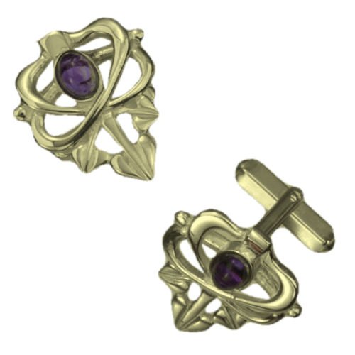 Image 1 of Art Nouveau Glasgow Girls Amethyst 9K Yellow Gold Mens Cufflinks