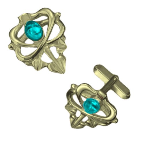 Image 1 of Art Nouveau Glasgow Girls Turquoise 9K Yellow Gold Mens Cufflinks