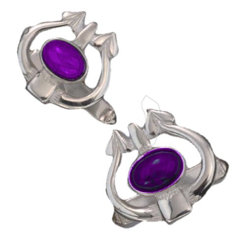 Image 1 of Art Nouveau Glasgow Oval Amethyst Sterling Silver Mens Cufflinks