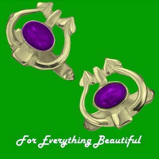 Image 0 of Art Nouveau Glasgow Oval Amethyst 9K Yellow Gold Mens Cufflinks