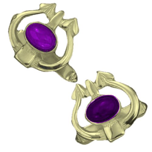 Image 1 of Art Nouveau Glasgow Oval Amethyst 9K Yellow Gold Mens Cufflinks