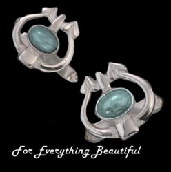 Art Nouveau Glasgow Oval Blue Moonstone Silver Mens Cufflinks