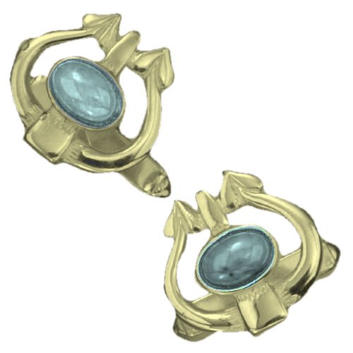 Image 1 of Art Nouveau Glasgow Oval Blue Moonstone 9K Yellow Gold Mens Cufflinks