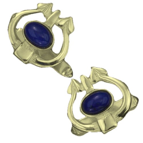 Image 1 of Art Nouveau Glasgow Oval Lapis Lazuli 9K Yellow Gold Mens Cufflinks