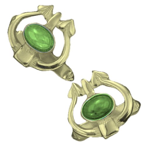 Image 1 of Art Nouveau Glasgow Oval Green Peridot 9K Yellow Gold Mens Cufflinks