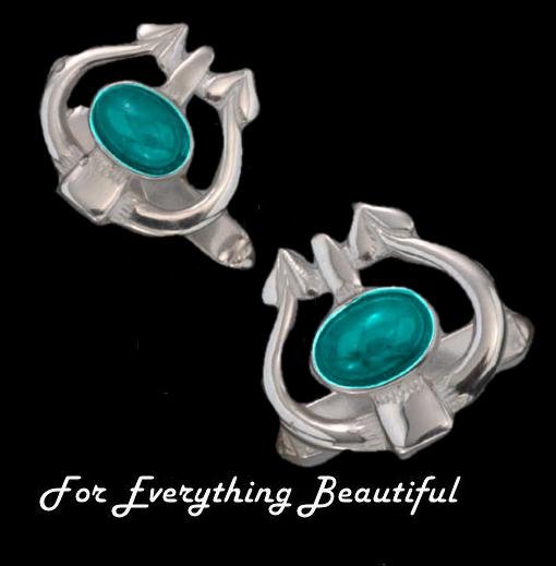 Image 0 of Art Nouveau Glasgow Oval Turquoise Sterling Silver Mens Cufflinks