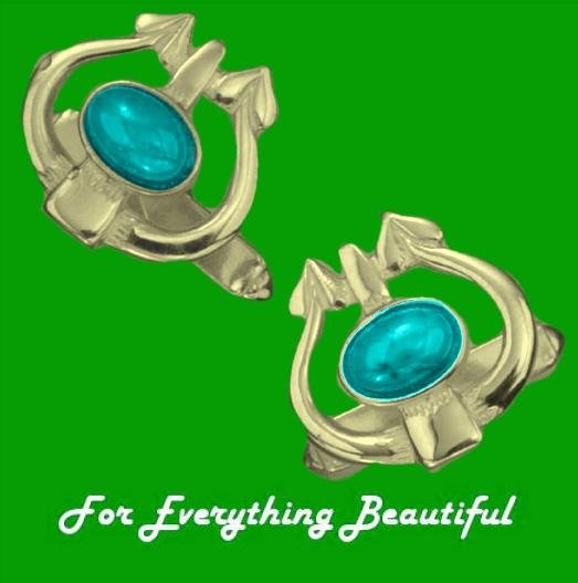 Image 0 of Art Nouveau Glasgow Oval Turquoise 9K Yellow Gold Mens Cufflinks