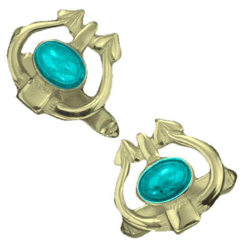 Image 1 of Art Nouveau Glasgow Oval Turquoise 9K Yellow Gold Mens Cufflinks